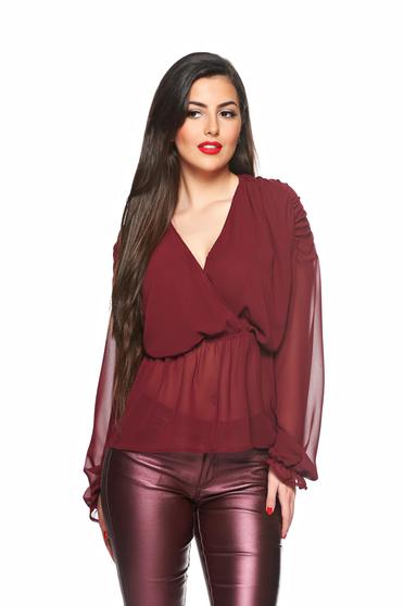 Burgundy Daniella Cristea elegáns női blúz derékban rugalmas fátyol anyag