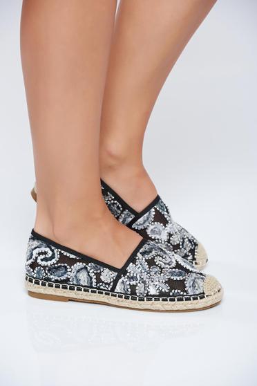 Fekete espadrilles a talp nagyon könnyű hímzett betétekkel