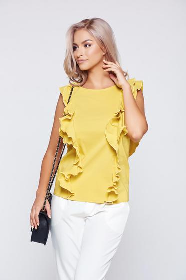 Sárga PrettyGirl elegáns bő szabású fodros felső