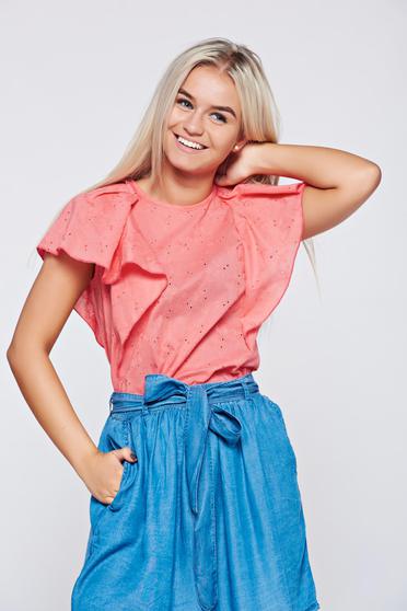 Korall PrettyGirl hétköznapi bő szabású pamutból készült női blúz