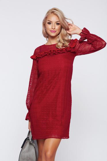 Burgundy LaDonna elegáns fodros ruha csipkés anyagból