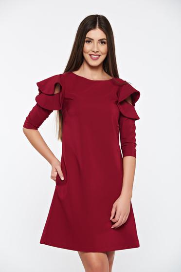 Burgundy LaDonna elegáns bő szabás ruha fodrozott ujjakkal