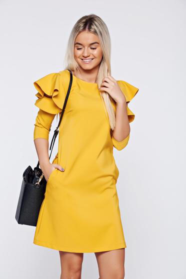 Sárga LaDonna elegáns bő szabás ruha fodrozott ujjakkal