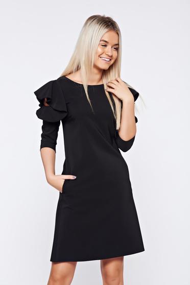 Fekete LaDonna elegáns bő szabás ruha fodrozott ujjakkal
