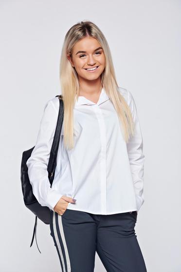Fehér PrettyGirl bő szabású hétköznapi női ing asszimmetrikus szabással
