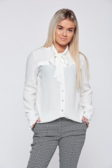 Fehér PrettyGirl elegáns női ing fodrozott ujjakkal