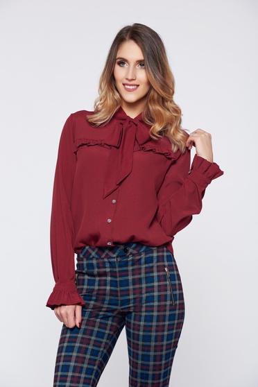 Burgundy PrettyGirl elegáns női ing fodrozott ujjakkal
