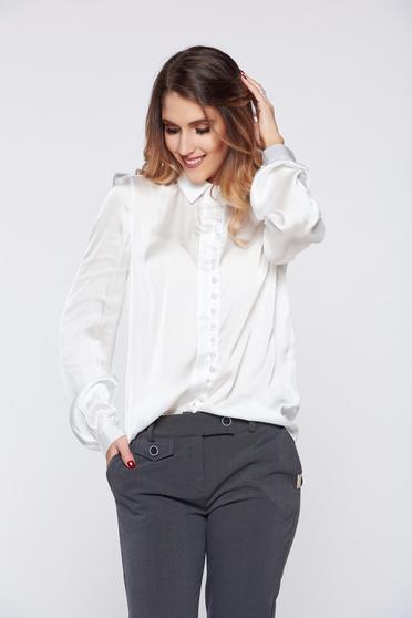 Fehér PrettyGirl elegáns női ing szatén anyagból