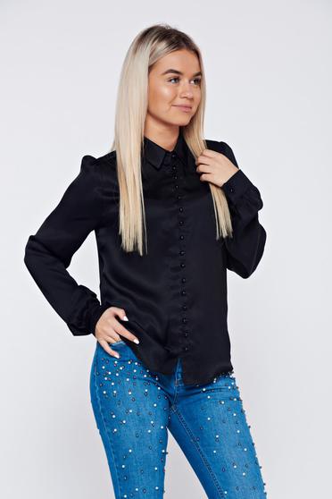 Fekete PrettyGirl elegáns női ing szatén anyagból