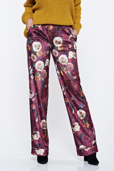 Burgundy PrettyGirl hétköznapi virágmintás nadrág