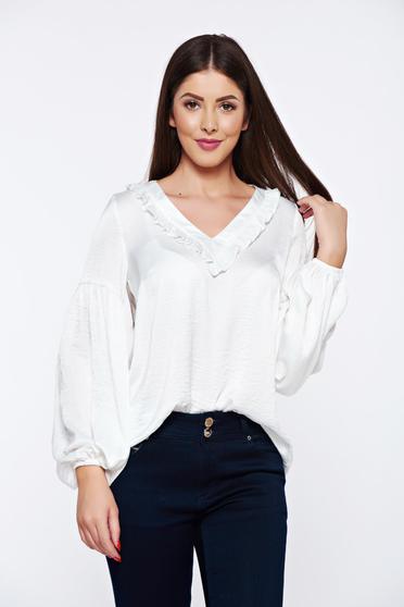 Fehér LaDonna elegáns női blúz szatén anyagból v-dekoltázzsal