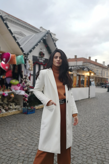 LaDonna hétköznapi fehér egyenes nagykabát
