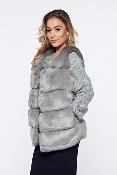 Ezüst elegáns zsebes szőrme mellény belső béléssel