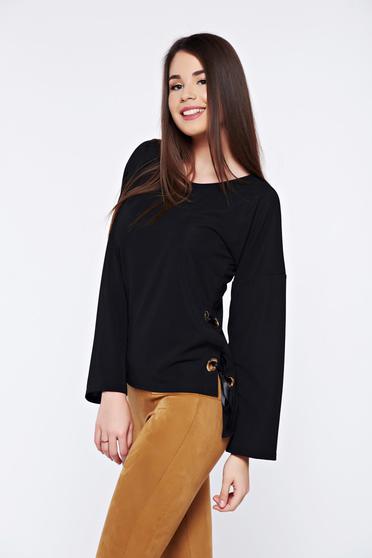 Fekete PrettyGirl hétköznapi női blúz asszimmetrikus szabással