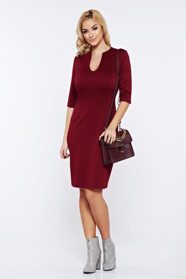 Burgundy PrettyGirl irodai ruha v-dekoltázzsal rugalmas anyagból