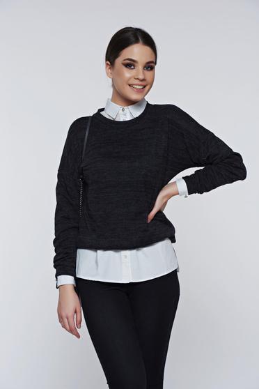 Sötétszürke PrettyGirl hétköznapi bő szabású pulóver
