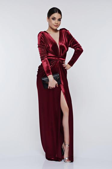 Burgundy Ana Radu estélyi ruhák szirén tipusú bársony ruha mély dekoltázs