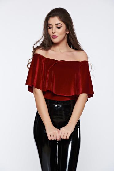 Burgundy PrettyGirl body elegáns bársony ujj nélküli