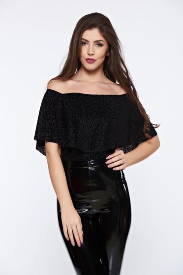 Fekete PrettyGirl body elegáns bársony ujj nélküli