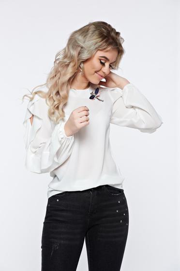 Fehér LaDonna elegáns bő szabású női blúz fodrozott ujjakkal
