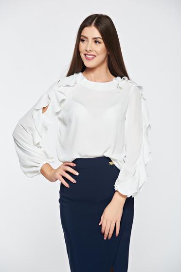 Fehér LaDonna elegáns bő szabású női blúz fodrozott ujjakkal