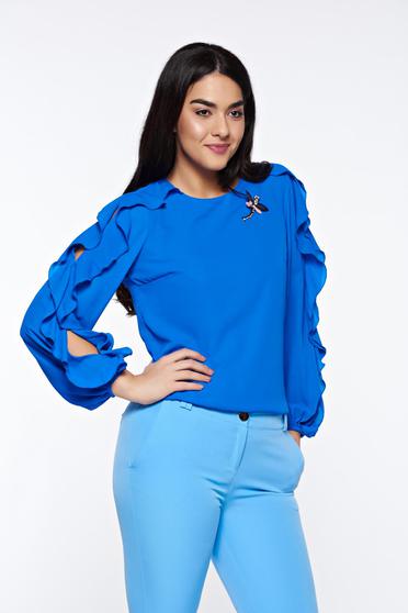Kék LaDonna elegáns bő szabású női blúz fodrozott ujjakkal