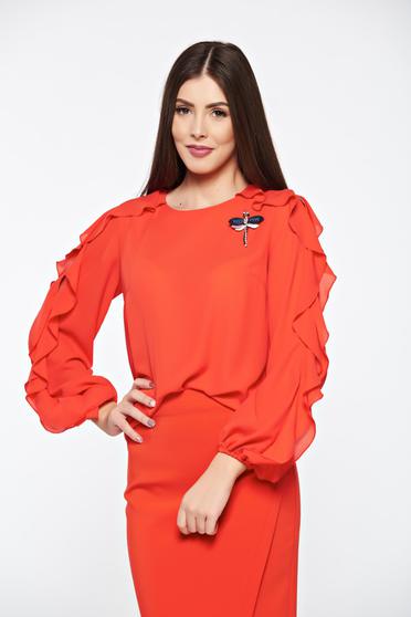 Piros LaDonna elegáns bő szabású női blúz fodrozott ujjakkal
