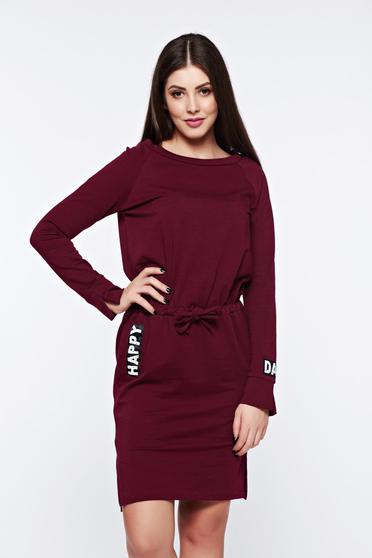 Bő szabású pamutból készült hétköznapi burgundy ruha
