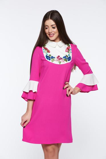 Pink LaDonna elegáns bő szabású hímzett ruha harang ujjakkal