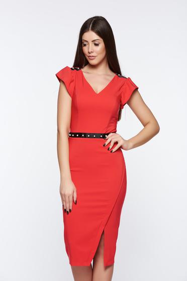 Piros LaDonna elegáns ceruza ruha belső béléssel gyöngy díszítéssel
