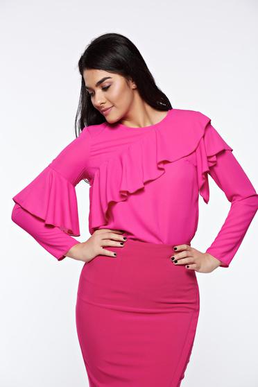 Pink LaDonna elegáns bő szabás női blúz lenge anyagból fodrok a mellrészen