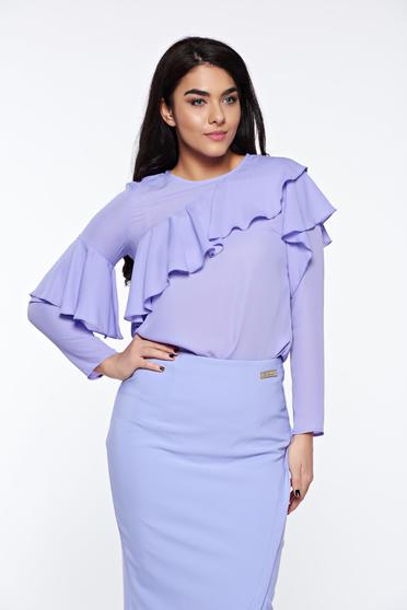 Lila LaDonna elegáns bő szabás női blúz lenge anyagból fodrok a mellrészen