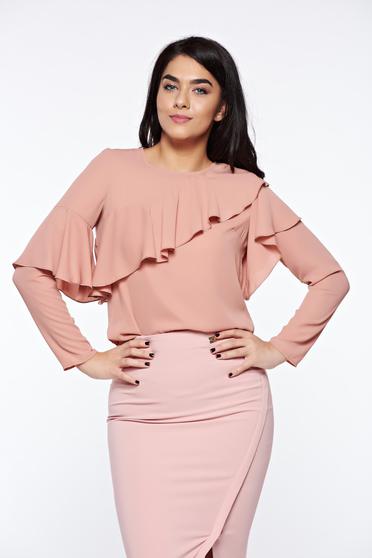 Rózsaszínű LaDonna elegáns bő szabás női blúz lenge anyagból fodrok a mellrészen