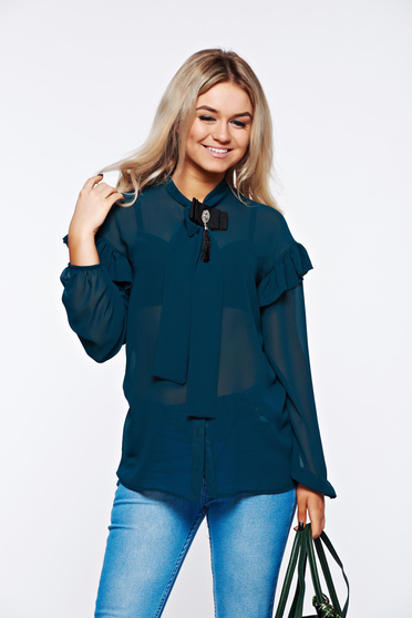 Zöld PrettyGirl elegáns bő szabás női ing lenge, áttetsző anyag
