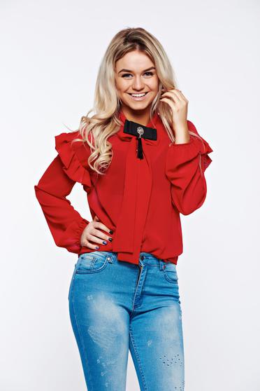 Piros PrettyGirl elegáns bő szabás női ing lenge, áttetsző anyag