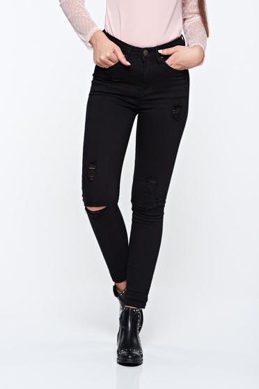 Fekete hétköznapi pamutból készült skinny farmer