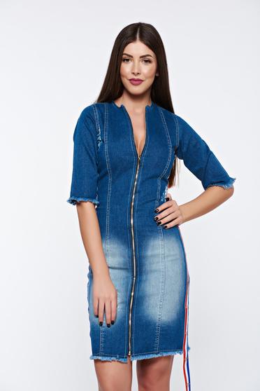 Kék Ocassion szűk szabású casual ruha szakadt farmerarnyagból