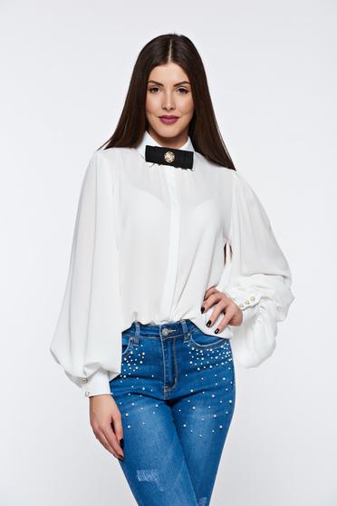 Fehér PrettyGirl elegáns bő szabású női ing lenge anyagból
