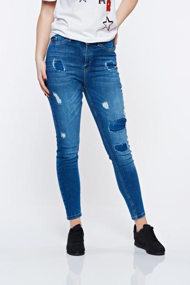 Kék MissQ casual pamutból készült szakadt zsebes skinny farmer magas derekú