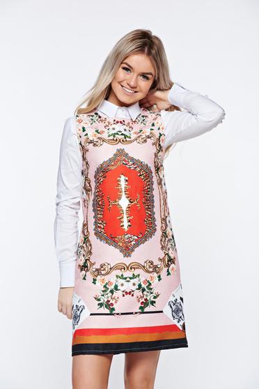Pink casual bő szabás ruha nyomtatott mintával