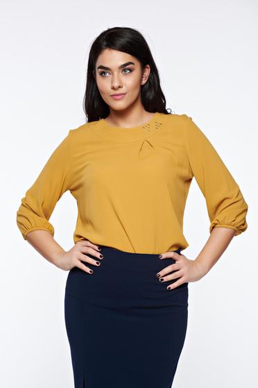 Mustar LaDonna elegáns bő szabású női blúz lenge anyagból kézzel varrott díszítésekk