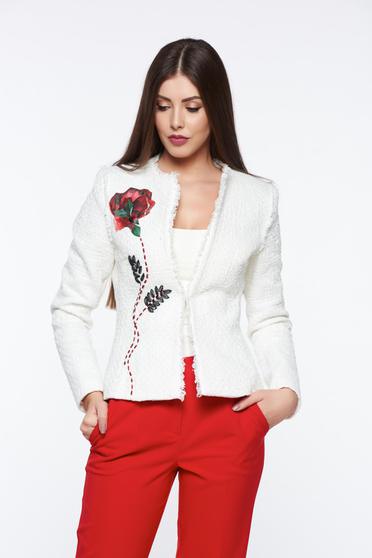Fehér LaDonna elegáns szűkített blézer belső béléssel kézzel varrott díszítésekkel