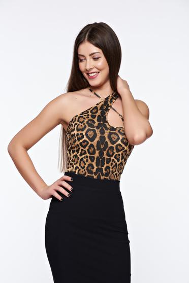 Barna Ocassion casual pamutból készült body mély dekoltázzsal