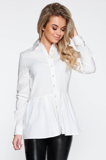 Fehér PrettyGirl casual pamutból készült bő szabás női ing derekán fodros