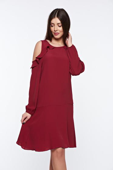 Burgundy PrettyGirl bő szabású hétköznapi ruha kivágott vállrésszel
