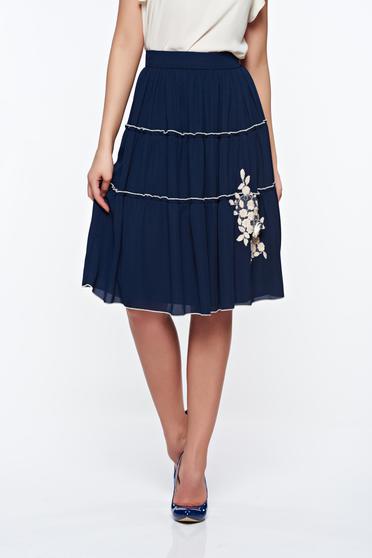 Sötétkék LaDonna elegáns magas derekú harang szoknya belső béléssel kézzel varrott díszítésekkel