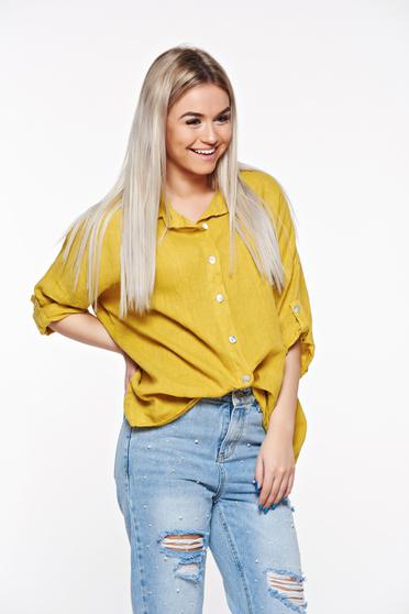 Mustar SunShine casual bő szabás vászon női ing hegyes gallér