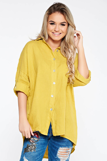 Mustar SunShine casual bő szabás vászon női ing hegyes gallér