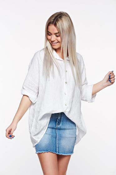 Fehér SunShine casual bő szabású vászon női ing hegyes gallér