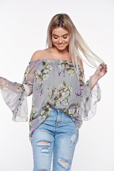 Szürke SunShine casual női blúz lenge, áttetsző anyag belső béléssel